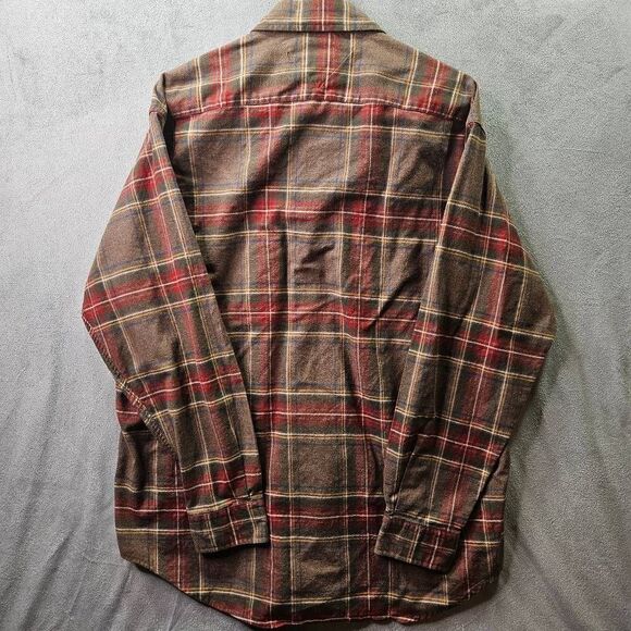 Tommy Hilfiger Flannel Mens Sz Medium Brown Burgundy Plaid Button Up Shirt - Picture 7 of 8